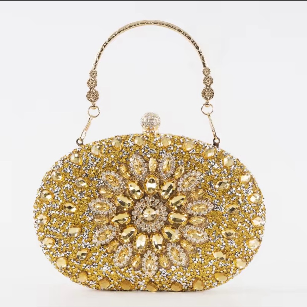 Brand New Gold Crystal Studded Clutch